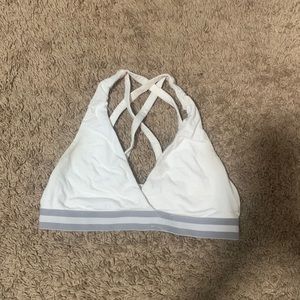 White cross-back sports bra, no padding included